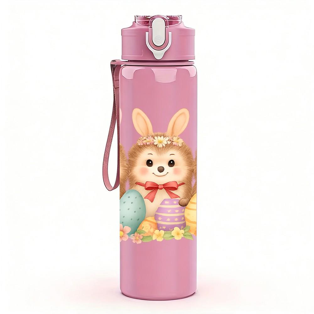 1PC Three Easter Egg Bunnies 750ml Color Plastic Sports Water Bottle Leakproof Flip Straw Lid Suitable for Sports Office Home Use