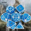 7 Pcs Blue White Dragon Metal Dice Solid Metal Polyhedral Dice Set Suitable for Role-Playing RPG  Board Game Card Game