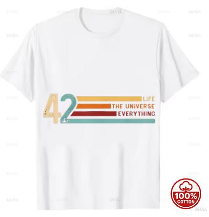 42 Answer To Life The Universe And Everything Retro Vintage Stripes Graphic Tshirt Scifi Book Fan Cotton Loose Short Sleeve Tee