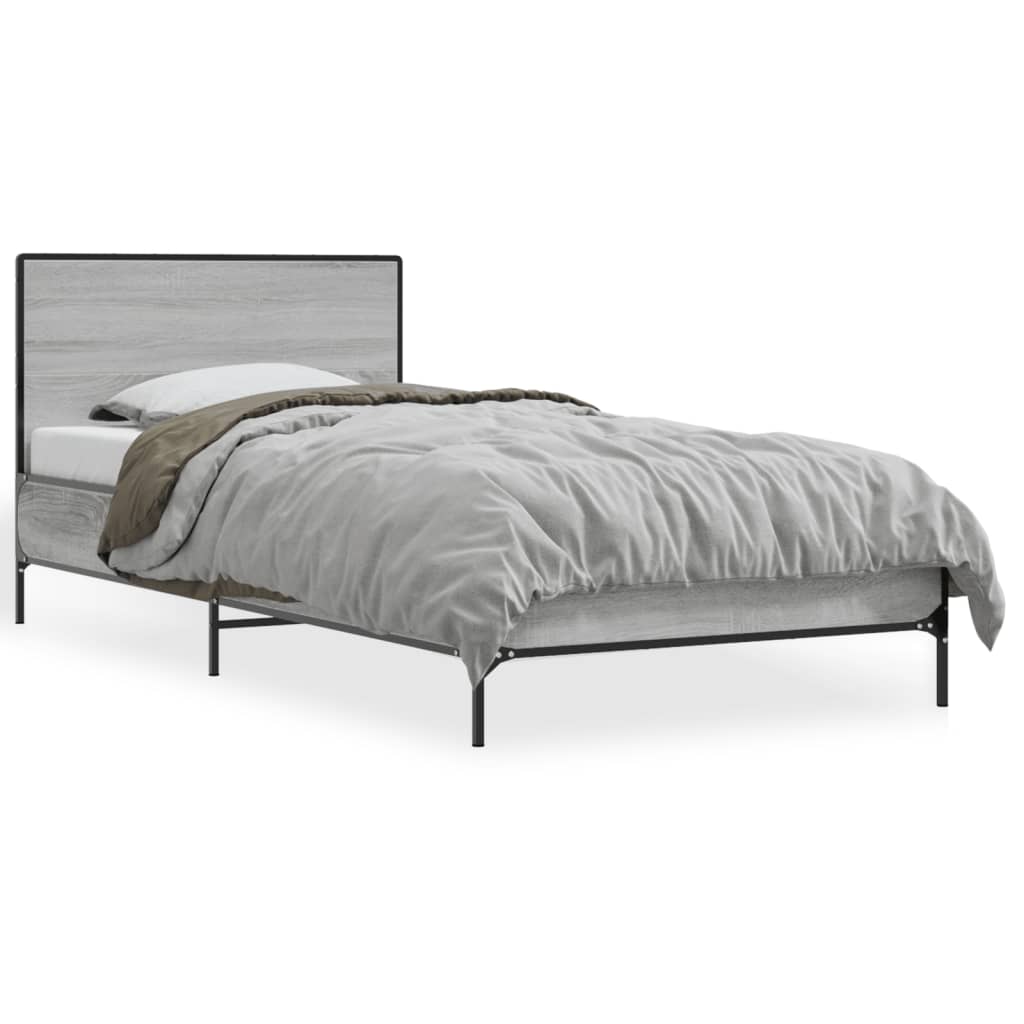 Bed Frame Gray Sonoma 100 x 200 cm Particleboard and Metal