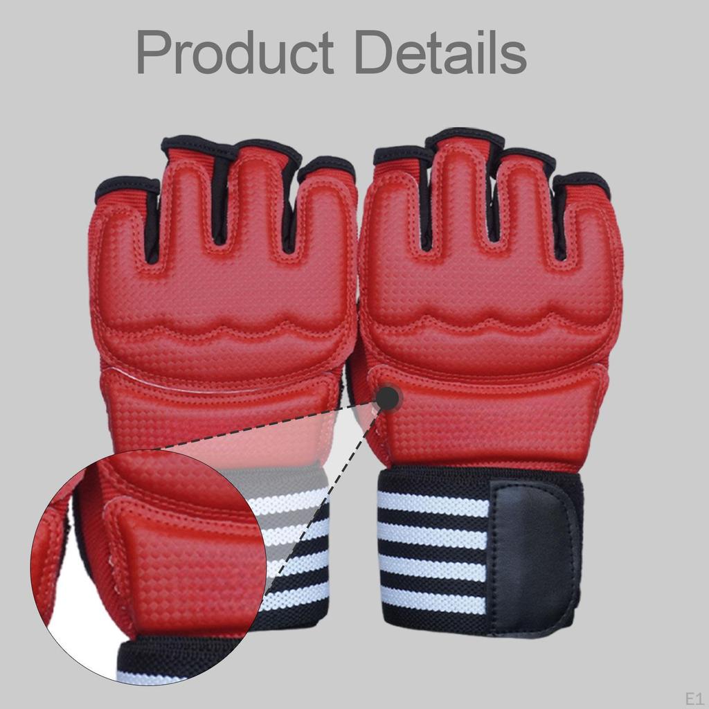 2 Pieces Boxing Gloves Red Half Finger PU Lightweight Sparring Gear Mitts for Unisex Women Men Adult