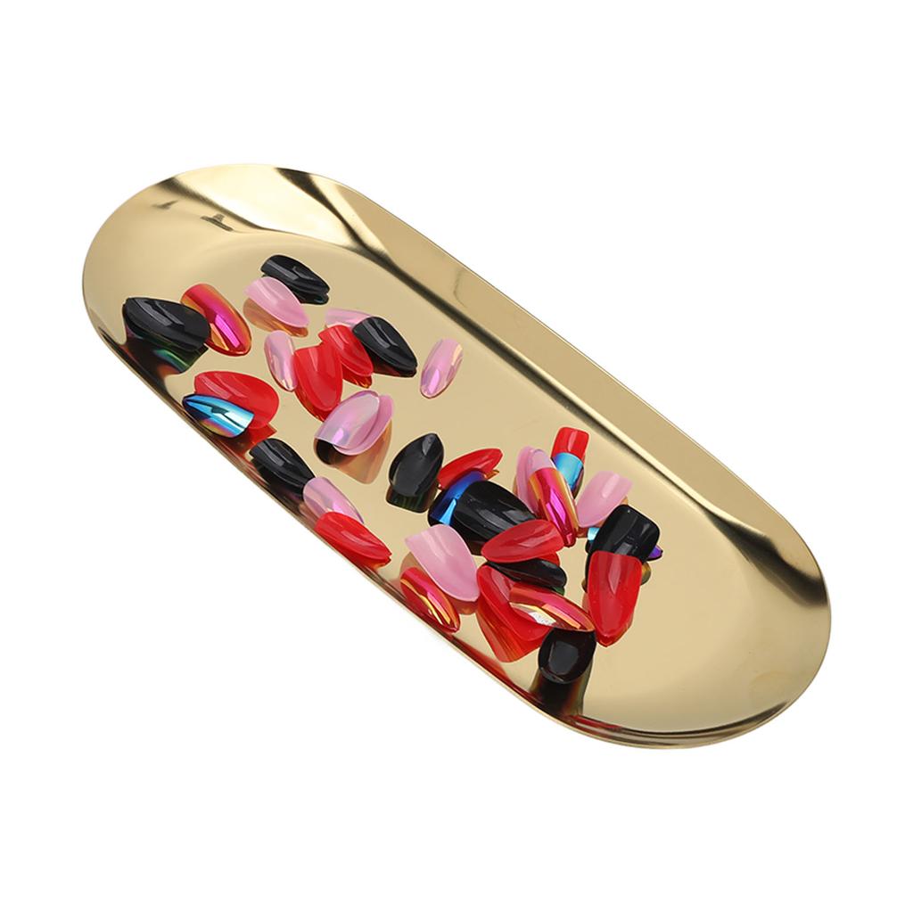 Oval Jewelry Tray Mirror Reflection Vacuum Plating Oval Decorative Tray Glossy Edge Oval Nail