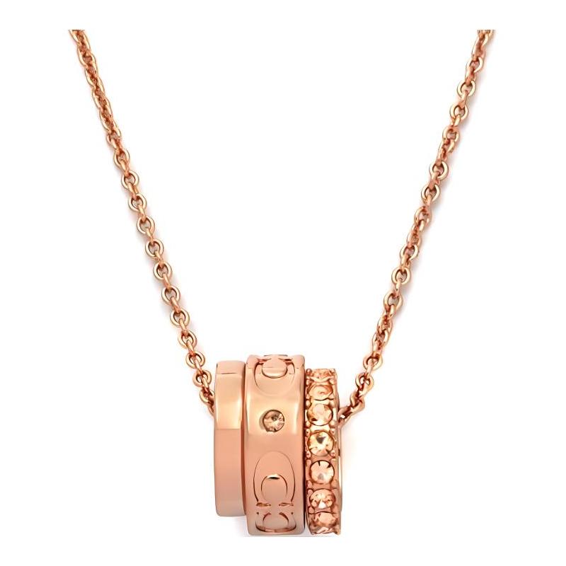 Coach Signature Три Кольца Целующиеся Серия C Стекло Латунь Ожерелье Женское Розовое Золото