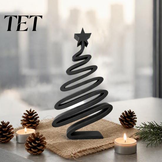 Handcrafted Tree Figurines 3D Printed Minimalist Christmas Desktop Ornament, Modern Holiday Table Living Room Accents Sign for Bedroom Home