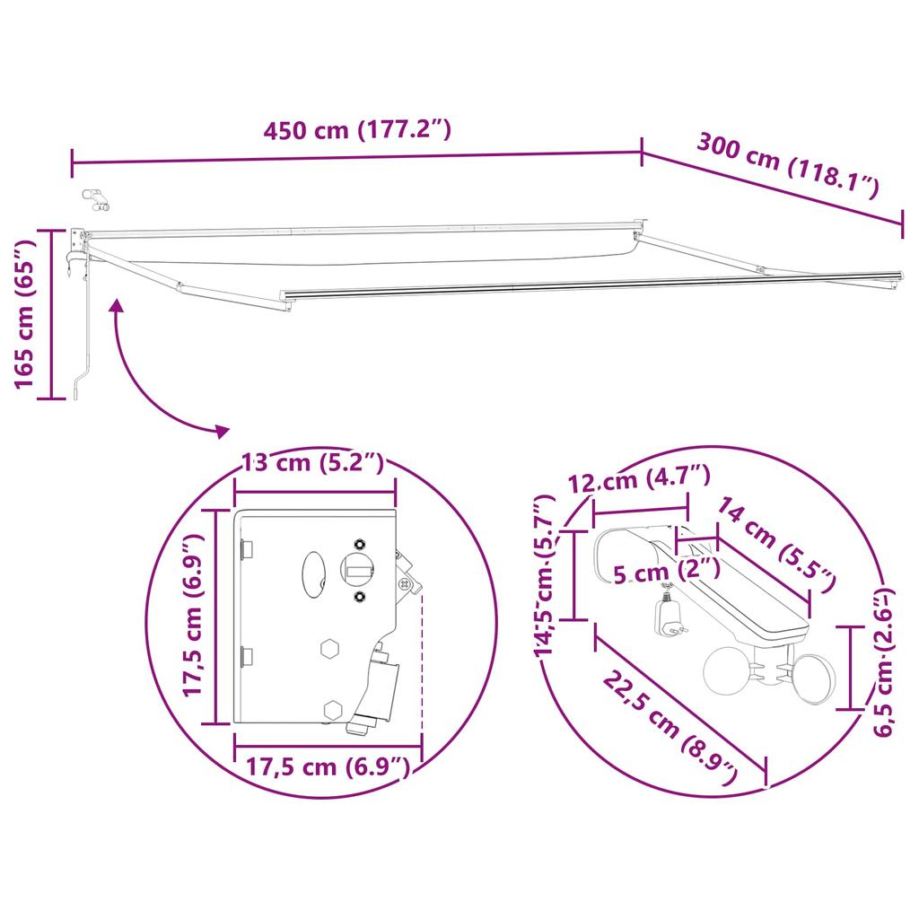 Electric Retractable Awning Red and White 4.5 * 3 m