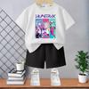Summer Girls Casual Outfits K POP Cartoon Printed Kids O Neck T Shirt and Shorts Two Piece Sets Children's Short Sleeve Tops Set
