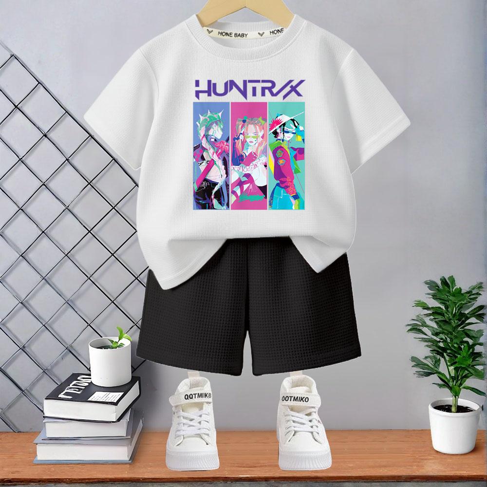Summer Girls Casual Outfits K POP Cartoon Printed Kids O Neck T Shirt and Shorts Two Piece Sets Children's Short Sleeve Tops Set