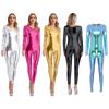 Womens Metallic Shiny Unitard Dancewear Round Neck Long Sleeve Slim Fit Full Body Bodysuit One Piece Clubwear Festival Costumes