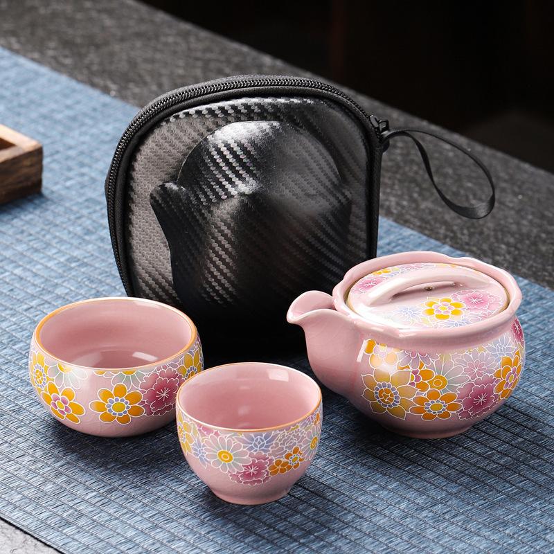 Powder Ru Kiln Portable Outdoor Travel Tea Set One Pot Two Cups Kuaike Cup Business Event Gifts