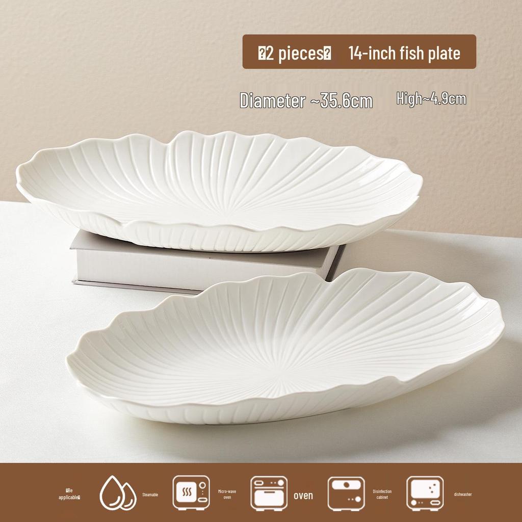 Овальное блюдо для морепродуктов из белого фарфора - Жаростойкое, Идеально для ресторанов и отелей.