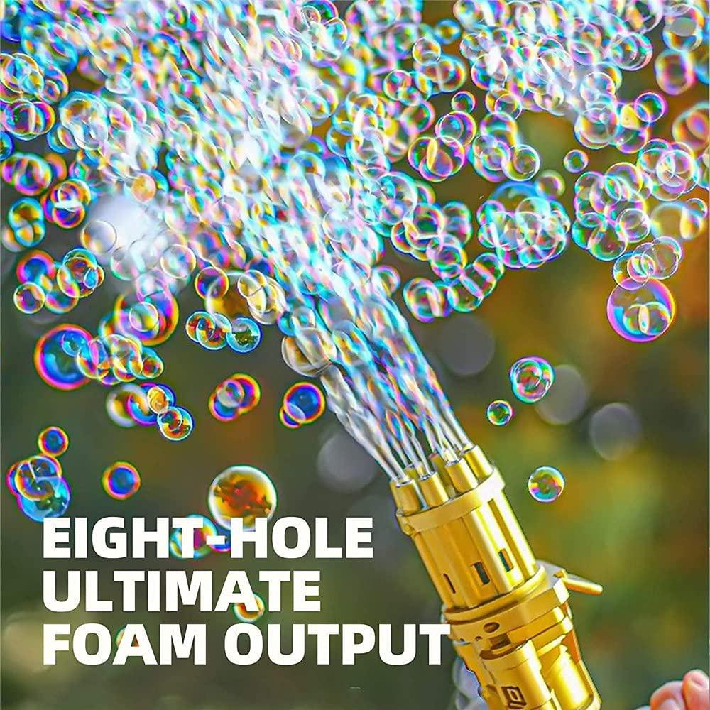 Electric Gatling Bubble Machine Bubble Maker Safe Summer Cooling Fan Outdoor for Kid,Eight Hole Huge Amount Automatic Bubble Maker Electric Bubble