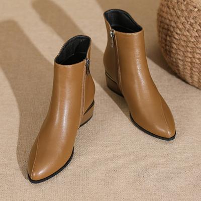 Модные ботильоны из натуральной кожи для женщин, весна-осень, ретро-обувь с плюшевой подкладкой, зимние теплые женские ботинки, женская обувь на толстом каблуке