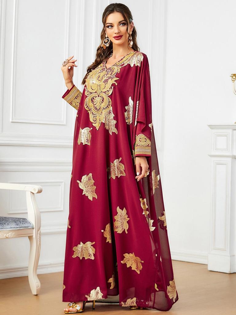 Дубайское платье в арабском стиле из двух частей свободного кроя для женщин Ближнего Востока с горячим тиснением