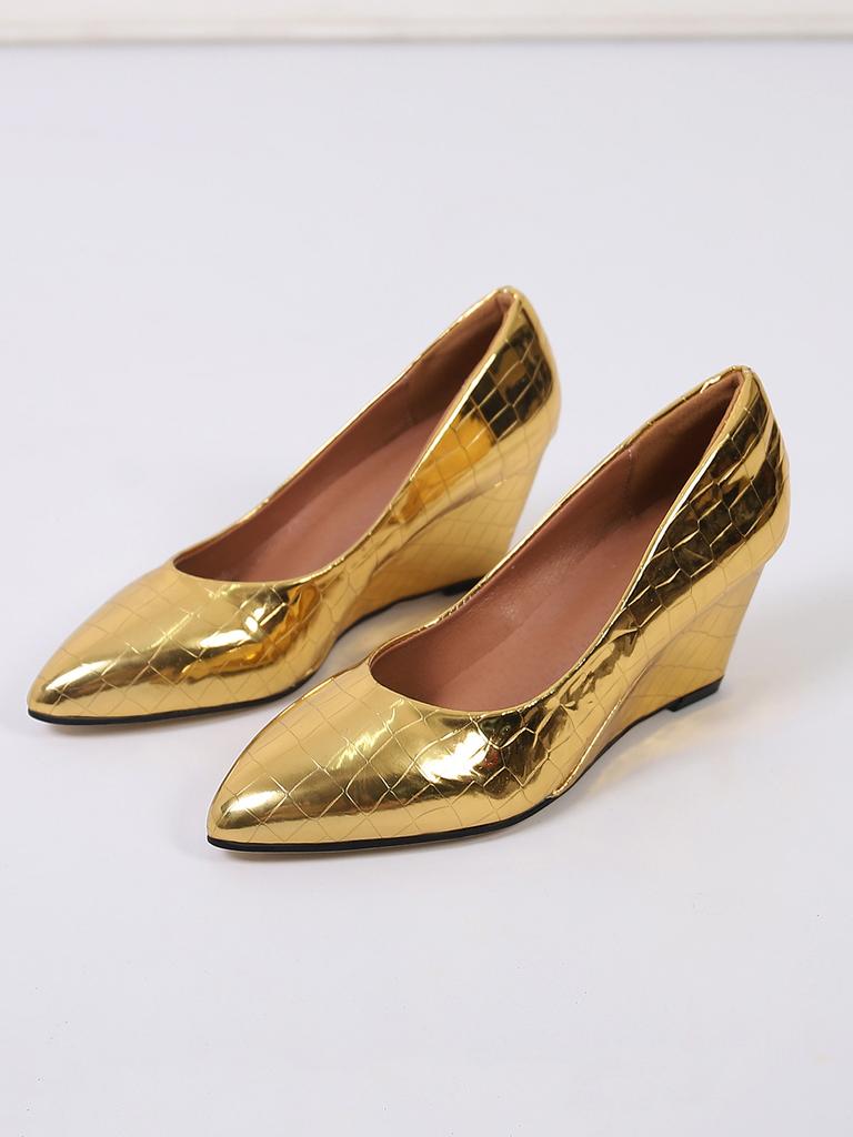 Весна Осень Туфли на высоком каблуке Женские Серебряные Лакированные Туфли на танкетке Женские Офисные Платья Вечерние Вечерние Острый Носок Большой Размер