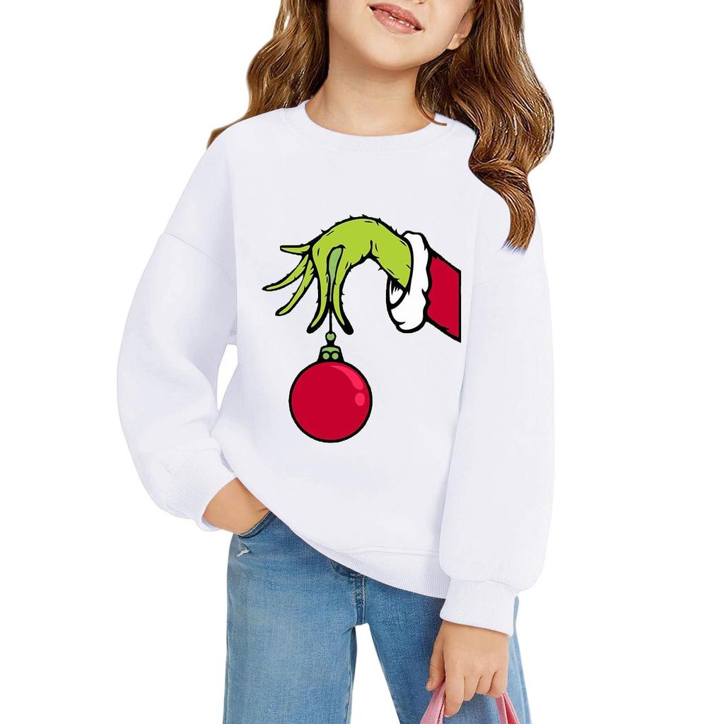 Рождественские пуловеры с круглым вырезом для девочек, детские топы с принтом