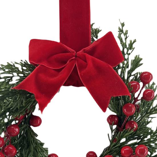 Artificial Christmas Wreath for Front Door 10 Inch Winter Greenery Wreath with Red Berries And Velvet Bow for Holiday Farmhouse Indoor Outdoor Porch