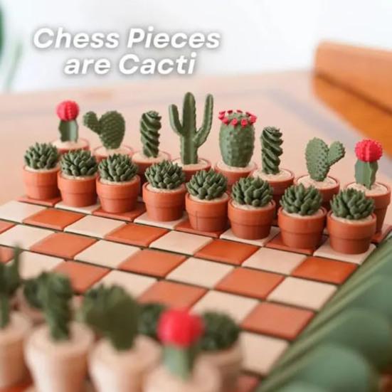 1/2 Набора Шахматная игра Кактус со сворачивающейся шахматной доской Портативная дорожная 3D-печатная игра Кактус Развивающая шахматная игрушка Декорация Подарок для любителей растений
