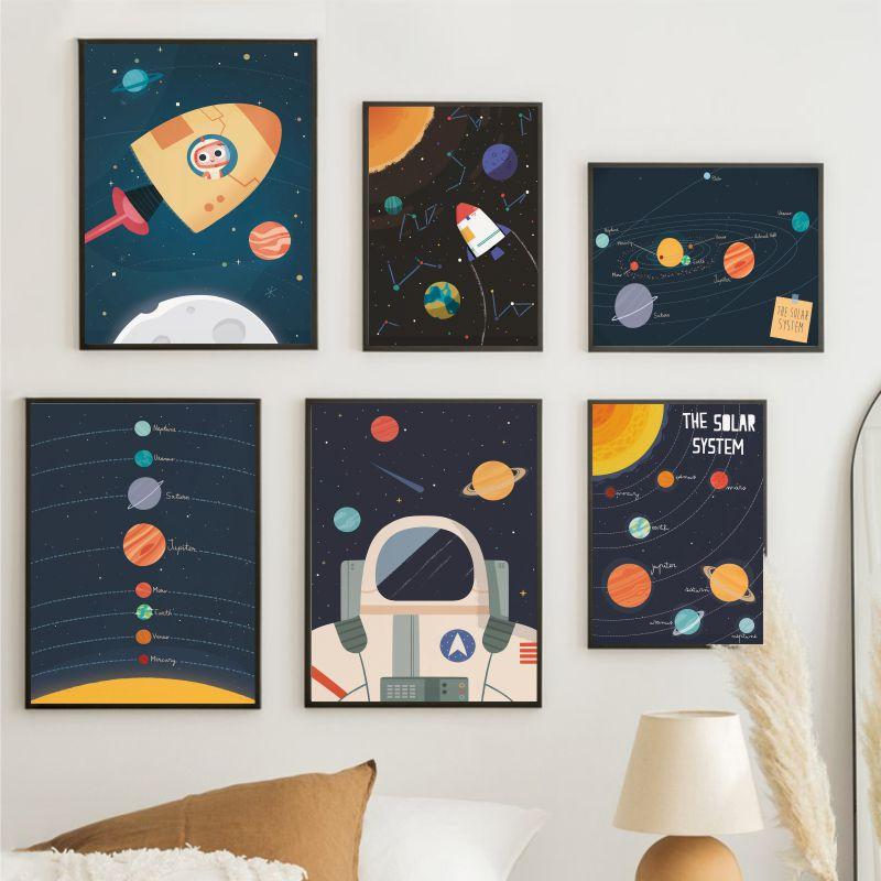 Плакат с ракетой, детский декор для детской комнаты, Приключение, космический астронавт, настенная живопись на холсте, скандинавская картина, украшение для спальни для мальчиков