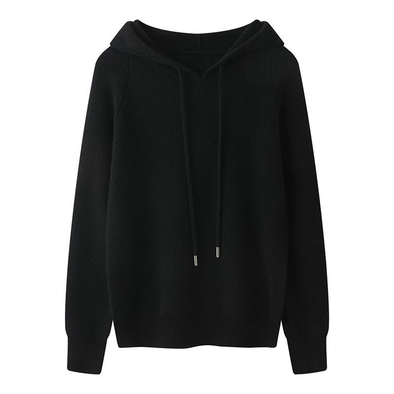 Women's Slim Fit Hooded Wool Cardigan Sweater - Knitted Long Sleeve Versatile Pullover Base Layer