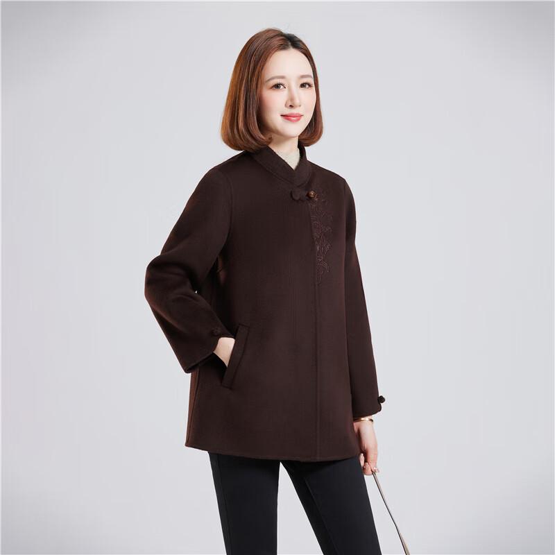 Fengxun Women's Embroidered Double-Faced Wool Coat