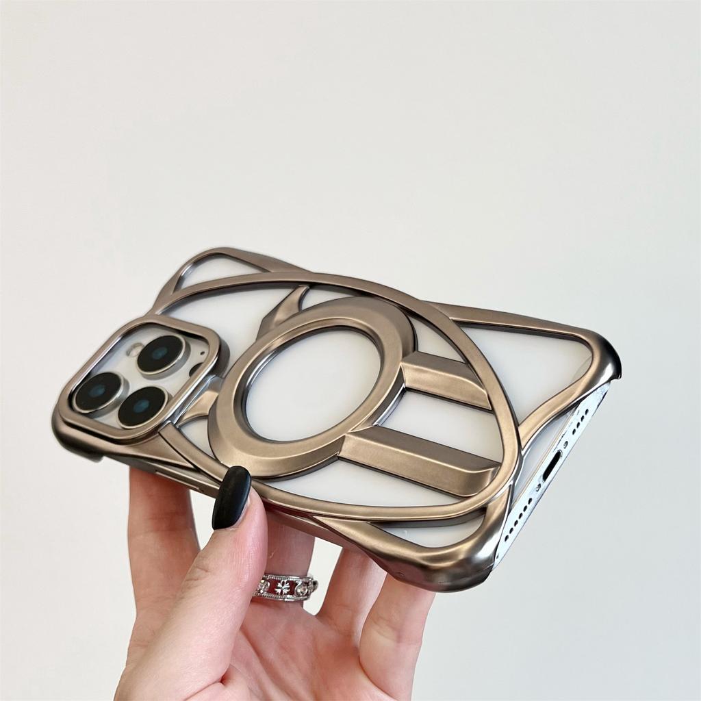 For iPhone 16 Pro Max Matte Case Compatible with MagSafe Frameless Electroplated Hollow Design TPU Phone Cover