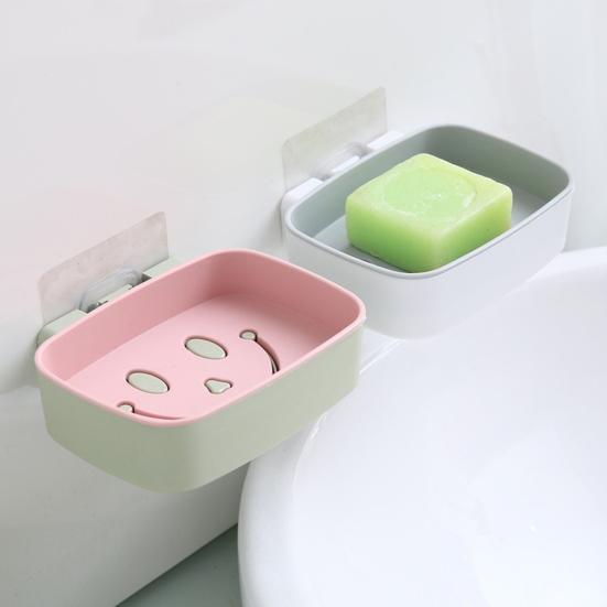 Wall Mount Soap Dish Double Layers Quick Drain No Drill Adhesive Modern Kitchen Bathroom Shower Soap Holder Container Box Saver