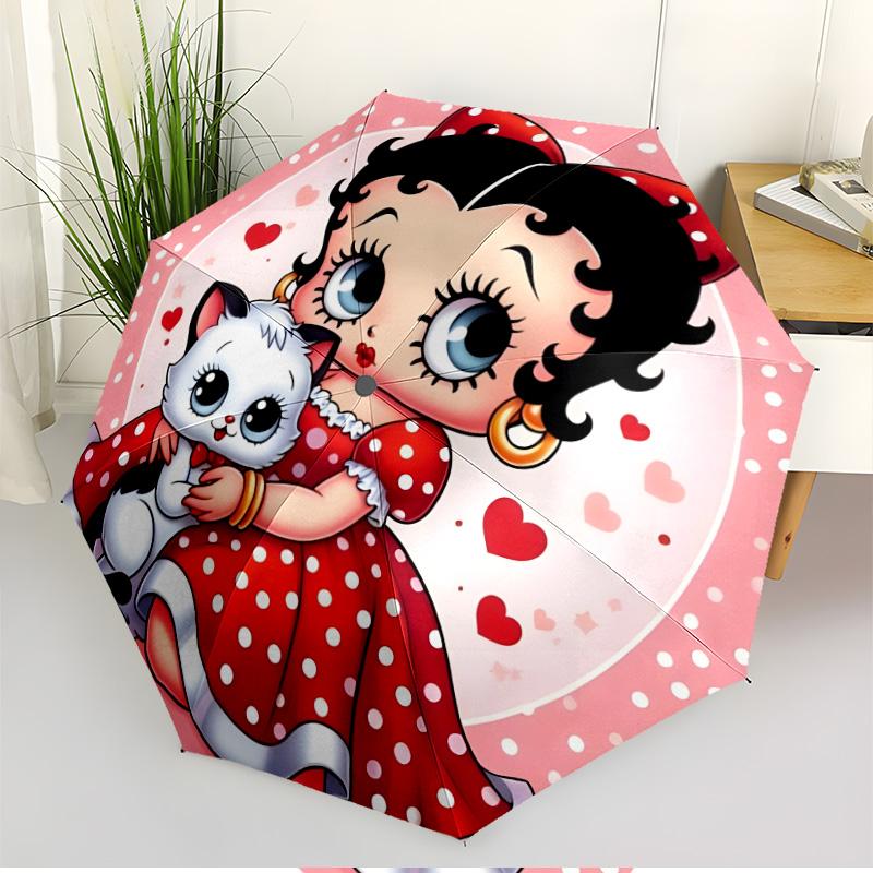 Betty Boop Print Automatic Open Close Umbrella, Portable Foldable Umbrella, for Outdoor Commute Camping Trip, Ideal Birthday Gift