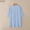ZANZEA Women Casual V Collar 3/4 Sleeve Solid Color Loose Long Tunic Blouse