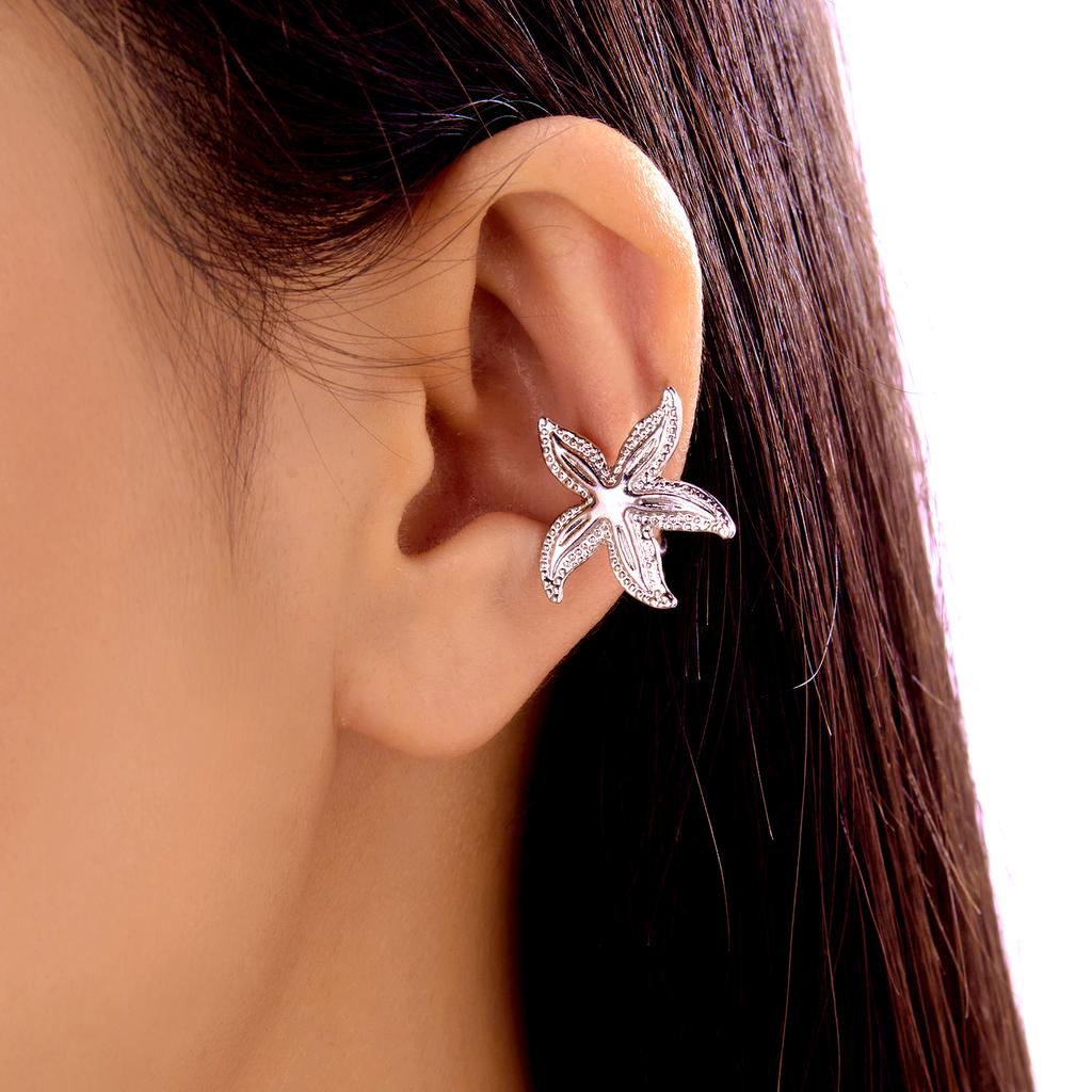 Серьги-каффы в виде морской звезды, клипсы для козелка уха для женщин, простые серьги-клипсы в виде ракушки с цветочным узором, для ушей без проколов, костяное кольцо, клипса для уха, подарок с цирконом для пляжного отдыха