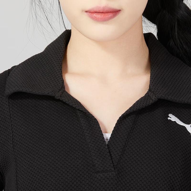 Puma Однотонное Повседневное Свободное Минималистичное Вязаное Платье-Поло с Коротким Рукавом Женское Черное
