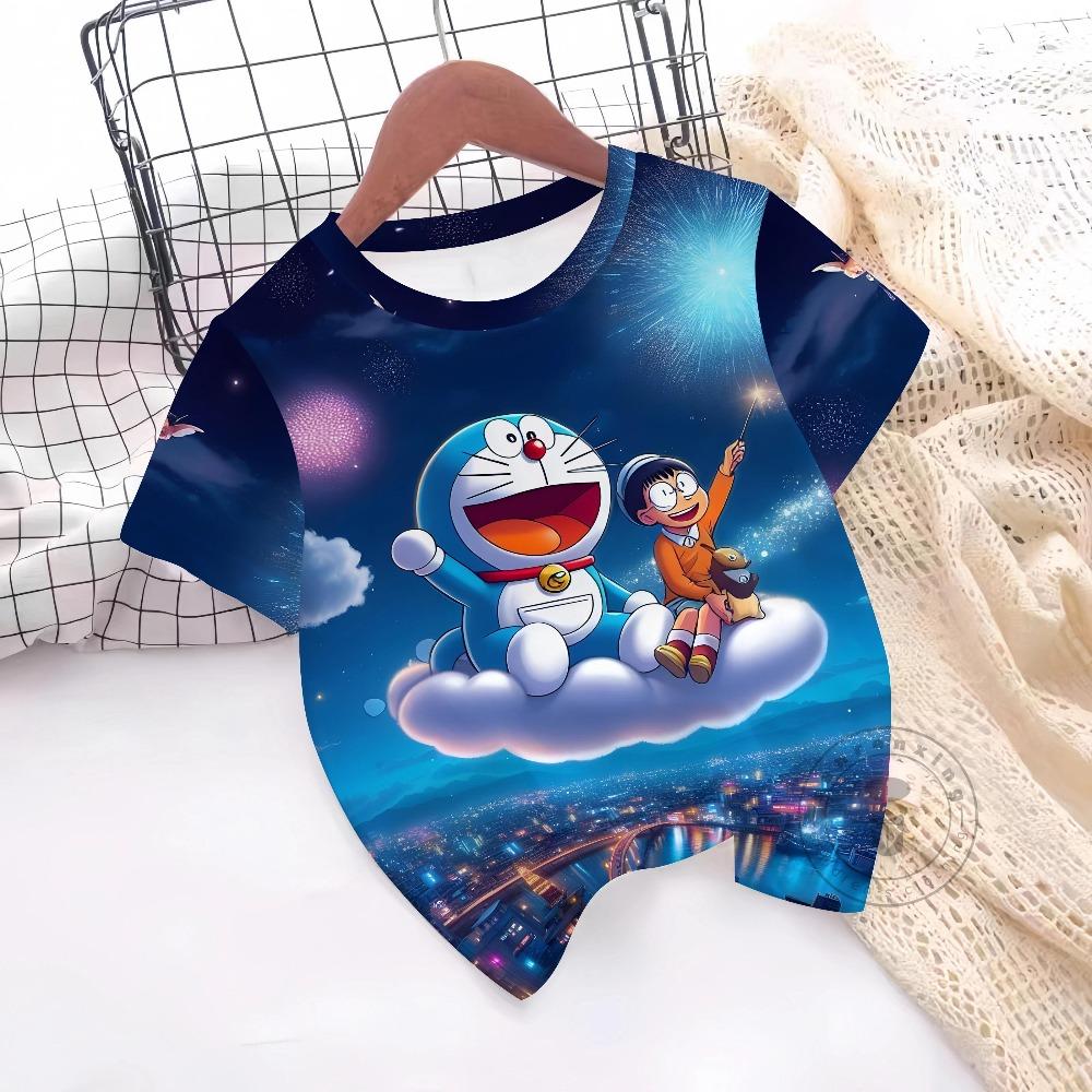 Летние футболки с 3D-принтом Doraemon для мальчиков и девочек, подарок, детские топы с коротким рукавом для