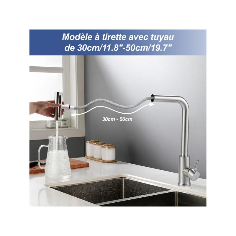 Stainless steel kitchen faucet, 360° rotating kitchen faucet with retractable spray head