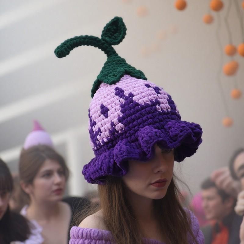 Halloween Pumpkin Flower Witch Hat Crochet Warm Winter Beanie Women
