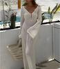 Knitted Hollow Out Beach Maxi Dresses Women Backless Deep V-neck Long Sleeve Dress Female Chic Vacation Robes