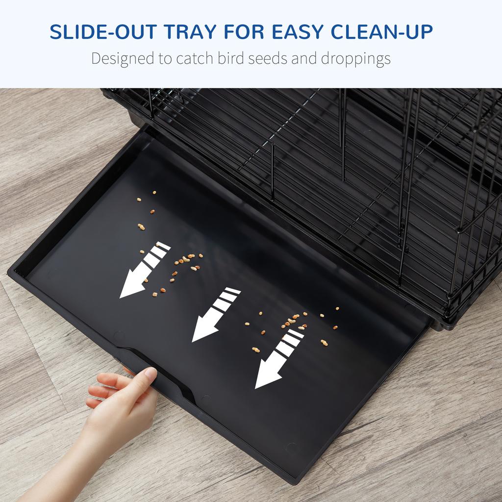 Steel Bird Cage With Openable Top Stand Tray Handles Feeding Bowls For Parakeet Cockatiel Black