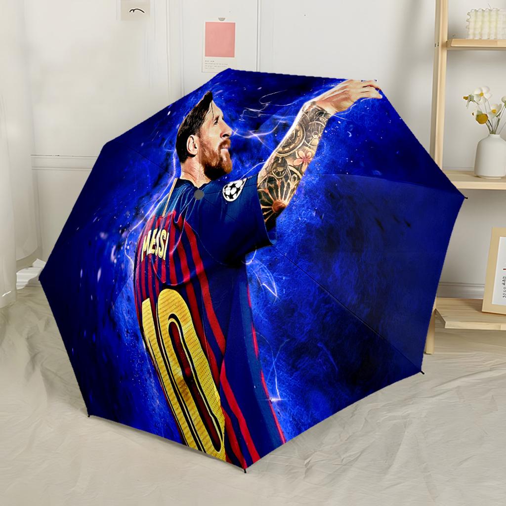 Leo Messi's Electric Moment Portable Automatic Umbrella Compact & Durable 8-Rib Design Sturdy Construction All-Season Use Vibrant Pattern Umbrella