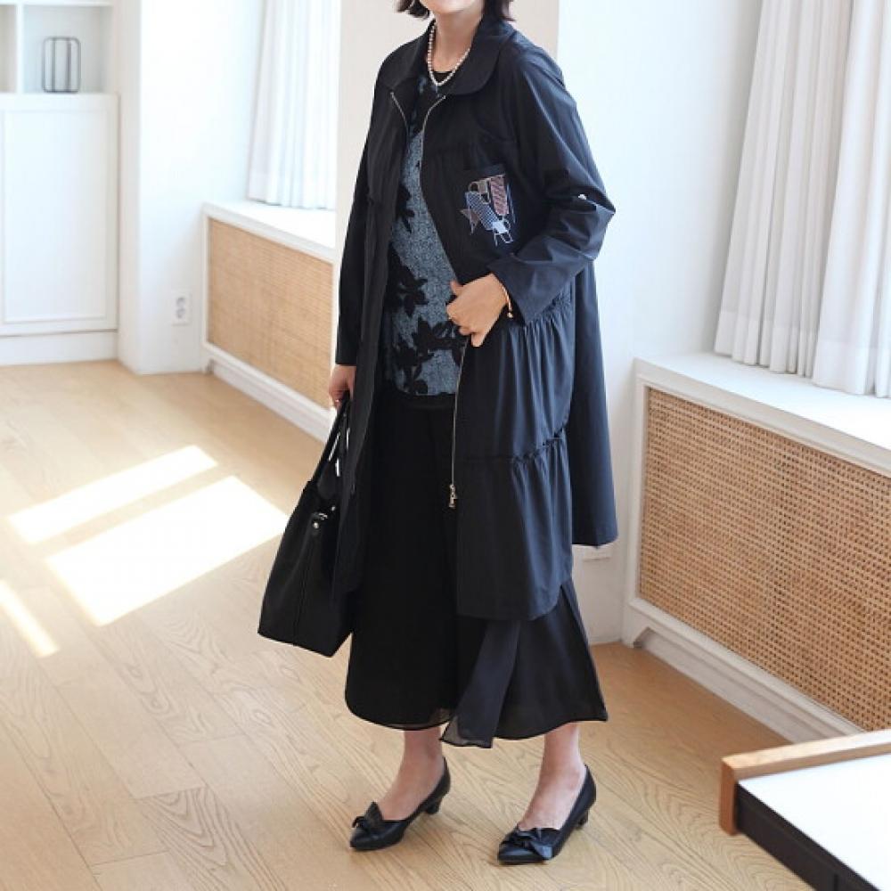 Shiz Madam Women Frill Sleeve Roll Up Zip Up Long Jacket J31666