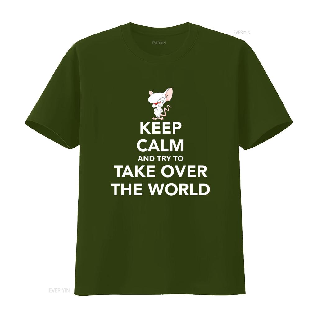 Keep Calm And Try To Take Over The World Cartoon Mouse Funny T Shirt For New vintage Washed graphic Top For Everyday Wear