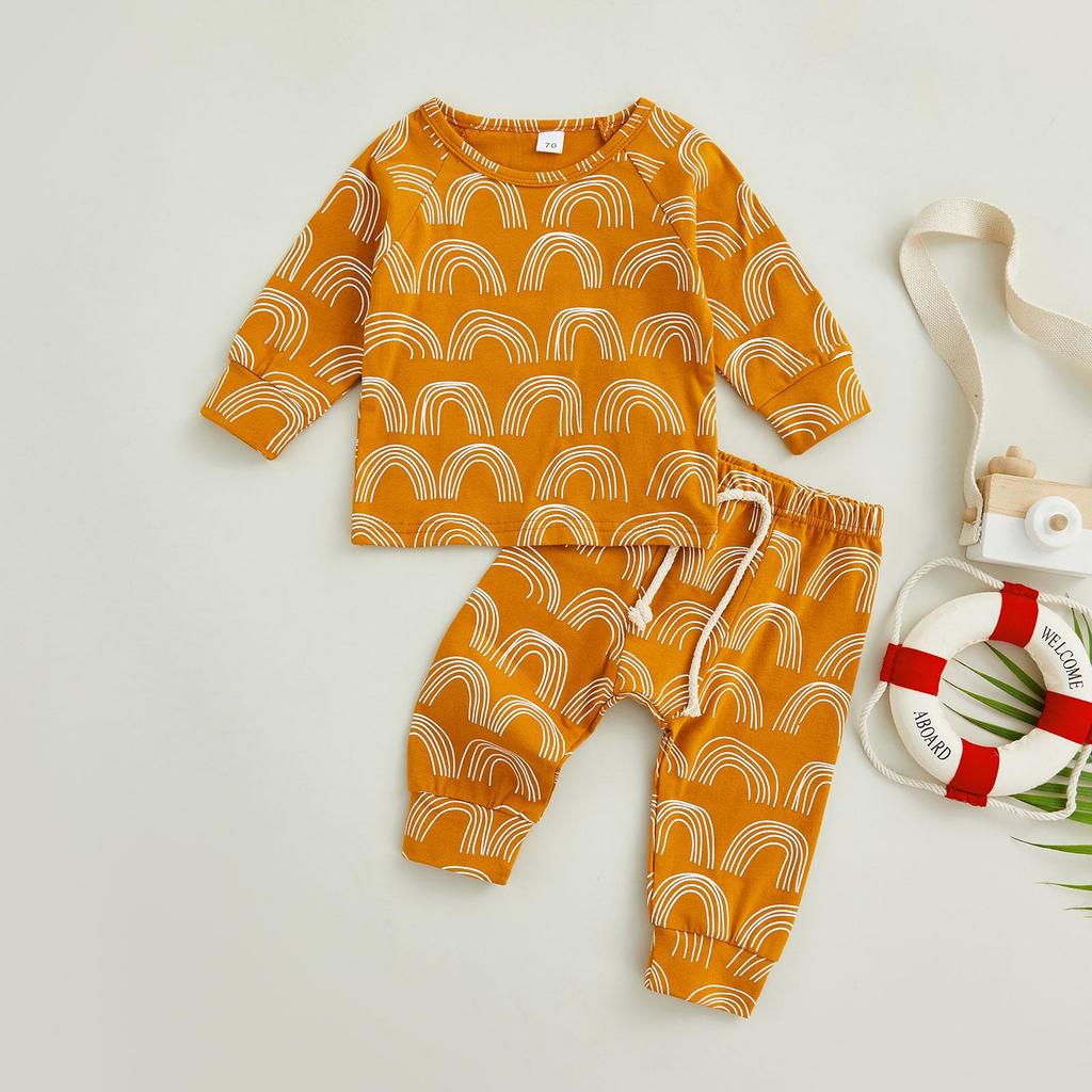 Одежда с радужным принтом для маленьких девочек и мальчиков, комплекты одежды из 2 предметов на осень/зиму для новорожденных, толстовка с круглым вырезом и длинными рукавами + брюки