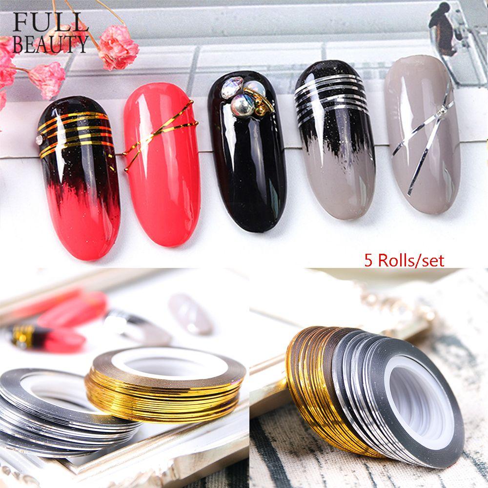 5 Rolls/set Women 0.5mm Glitter DIY Manicure Tape Stickers Nail Art Striping Line Nail Sticker Foil