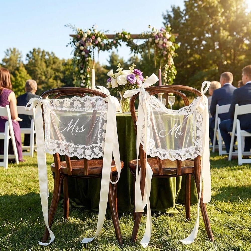 2PCS Reusable Wedding Chair Back Lace Cover Creative Wedding Chair Banners Wedding Decor