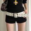 Double-Row Hole Women Wide Belt Vintage Punk Style Belt Leather Waistband Pants Accessories