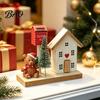 Christmas Showcase Display Mini Village House Figurine, Winter Scene Ornament with Snowman Hand Painted Wood Town Bear & Mailbox, Nordic Style Desktop