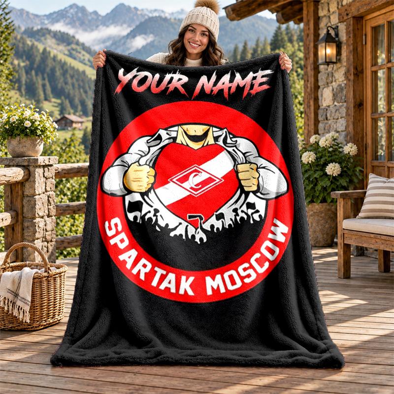 FC Spartak Moscow Custom Name Flannel Blanket Personalized Soft Warm Plush Throw Blanket Customized Gift for Family Friends