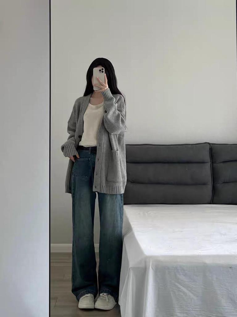 Korean Style Retro Knit Sweater Women's Loose Cardigan Coat