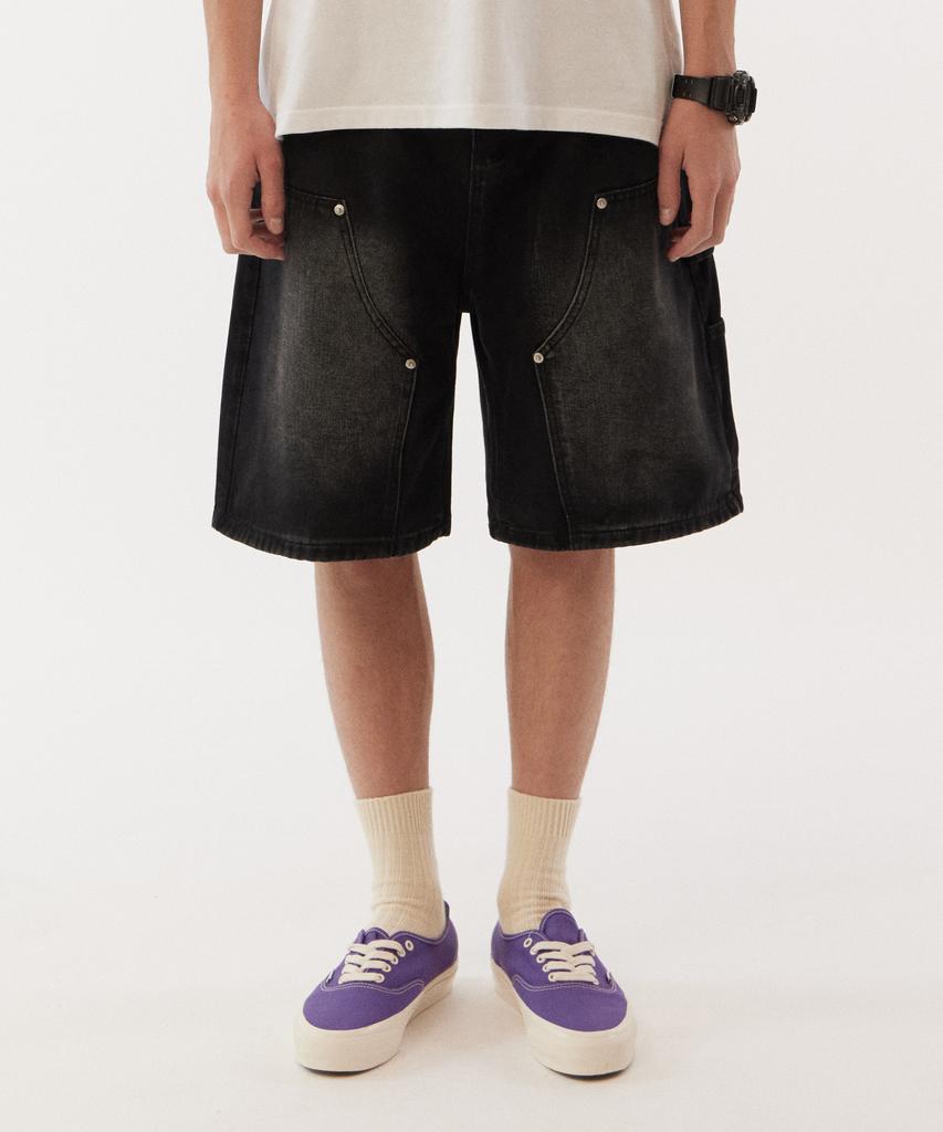 GOLDEN SUNSHINE Denim Bermuda Carpenter Shorts_Black