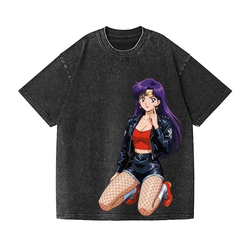 Футболка Sailor Mars Винтажная стирка Японский дизайн Высококачественная уличная одежда Мужская одежда Женская футболка