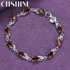 CHSHINE 925 Sterling Silver Red Crystal Chain Bracelet For Women Wedding Party Fashion Jewelry