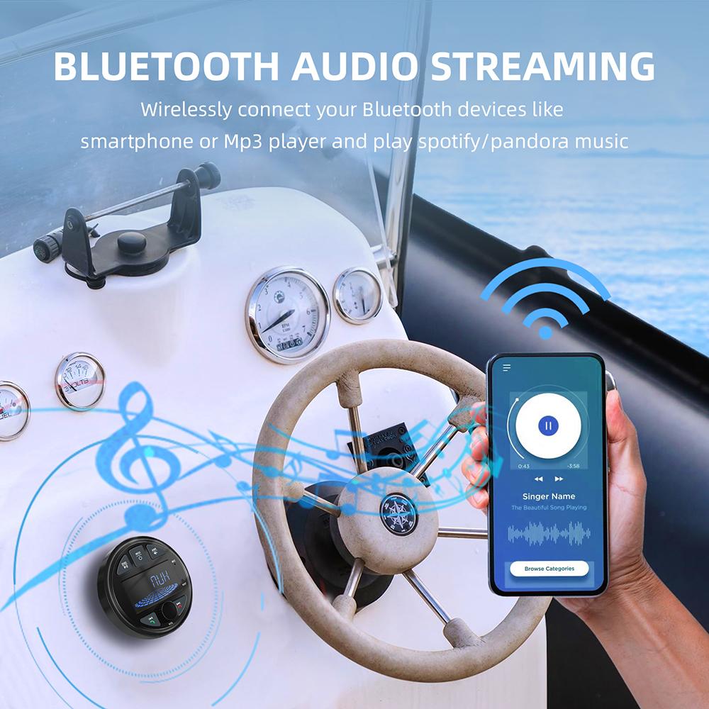 Медиаплеер для лодки, Морская стереосистема MP3, Водонепроницаемое Bluetooth-аудиорадио FM/AM-приемник, Подходит для комбайнов, квадроциклов, UTV, SPA, RZR