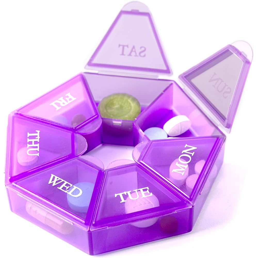 7-Sided Portable Pill Box Weekly Organizer Small Case Medication Vitamin Holder Dispenser 1 Unit